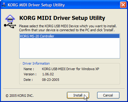 Korg Driver installation and uninstallation